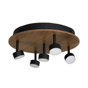 Plafonyer Spotlu Yuvarlak Ahşap Led Avize 40 Cm