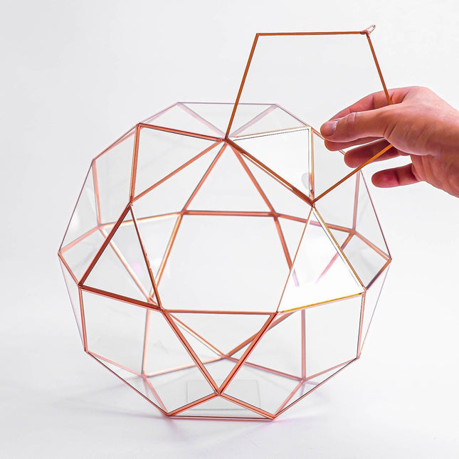 Bakır Rose Kapaklı Geometrik Teraryum Cam Fanus-El Crea Designs-nowshopfun