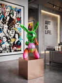 Balon Tavşan Heykeli | Yeşil Pembe Degrade BABY Graffiti Pop Art | Koleksiyon Figürü