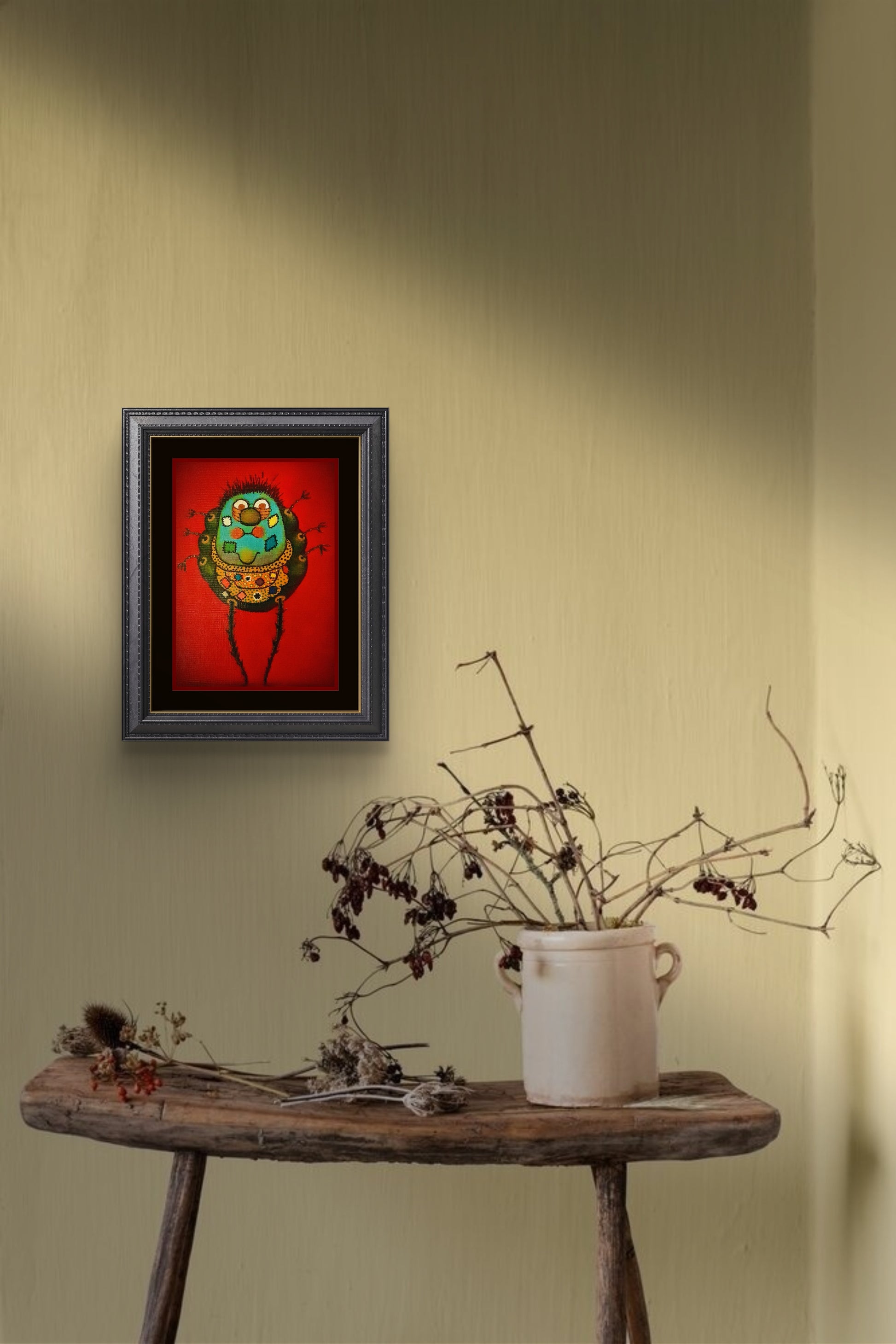 Bay Hoş Böcek Tablo El Yapımı Ahşap Üzerine Akrilik Duvar Dekoru