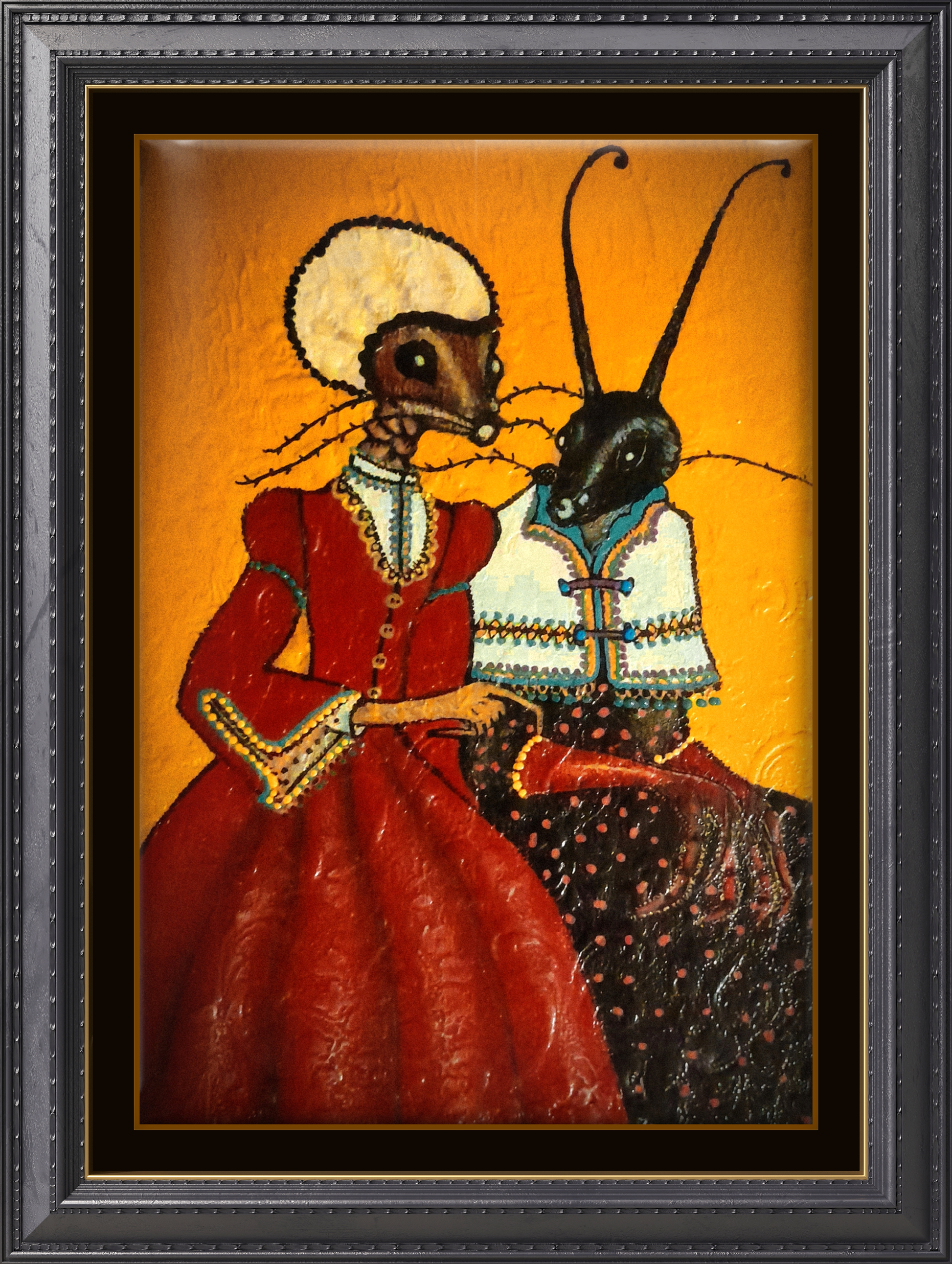 Bay Ve Bayan Böcek Tablo El Yapımı Ahşap Üzerine Akrilik Duvar Dekoru