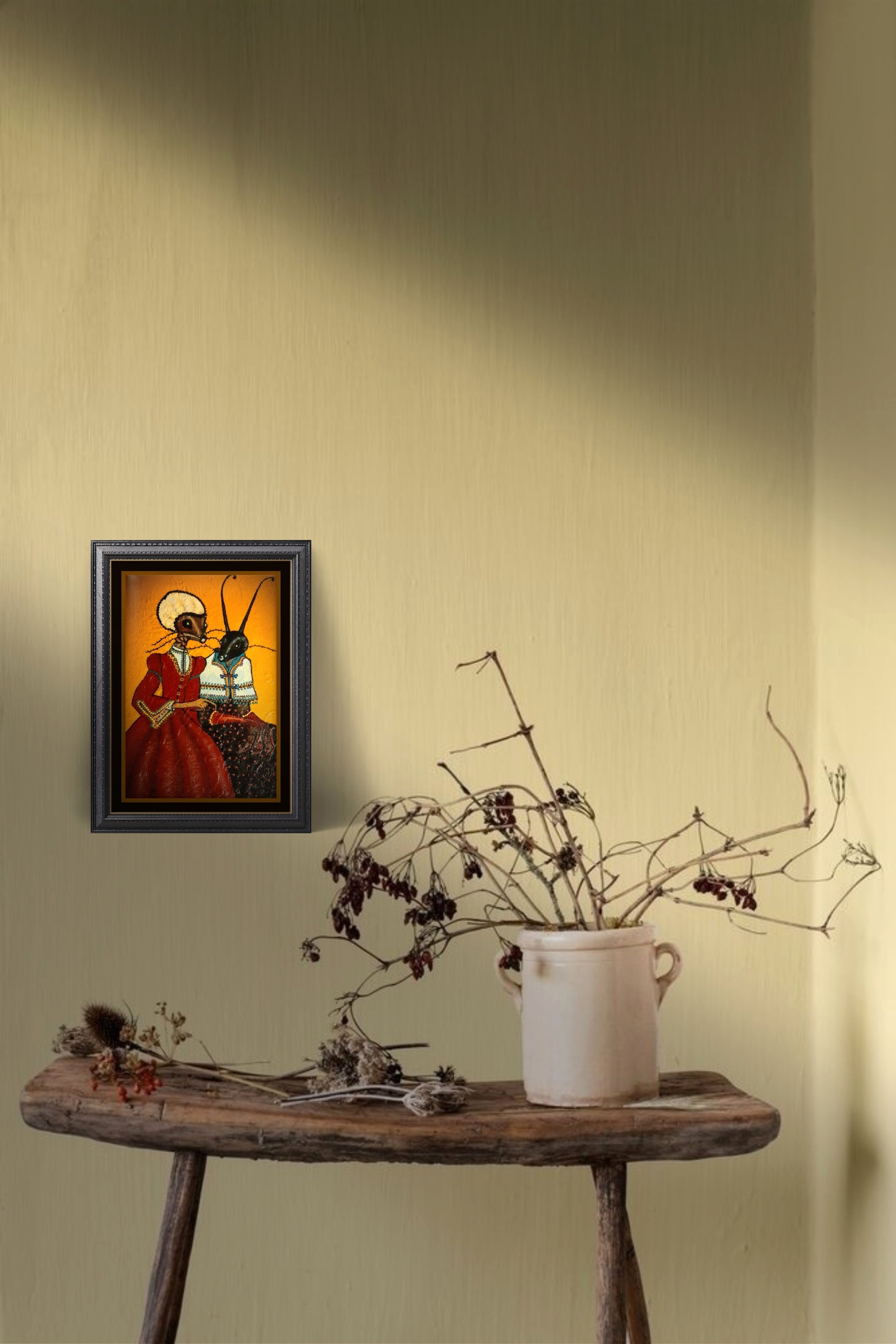 Bay Ve Bayan Böcek Tablo El Yapımı Ahşap Üzerine Akrilik Duvar Dekoru