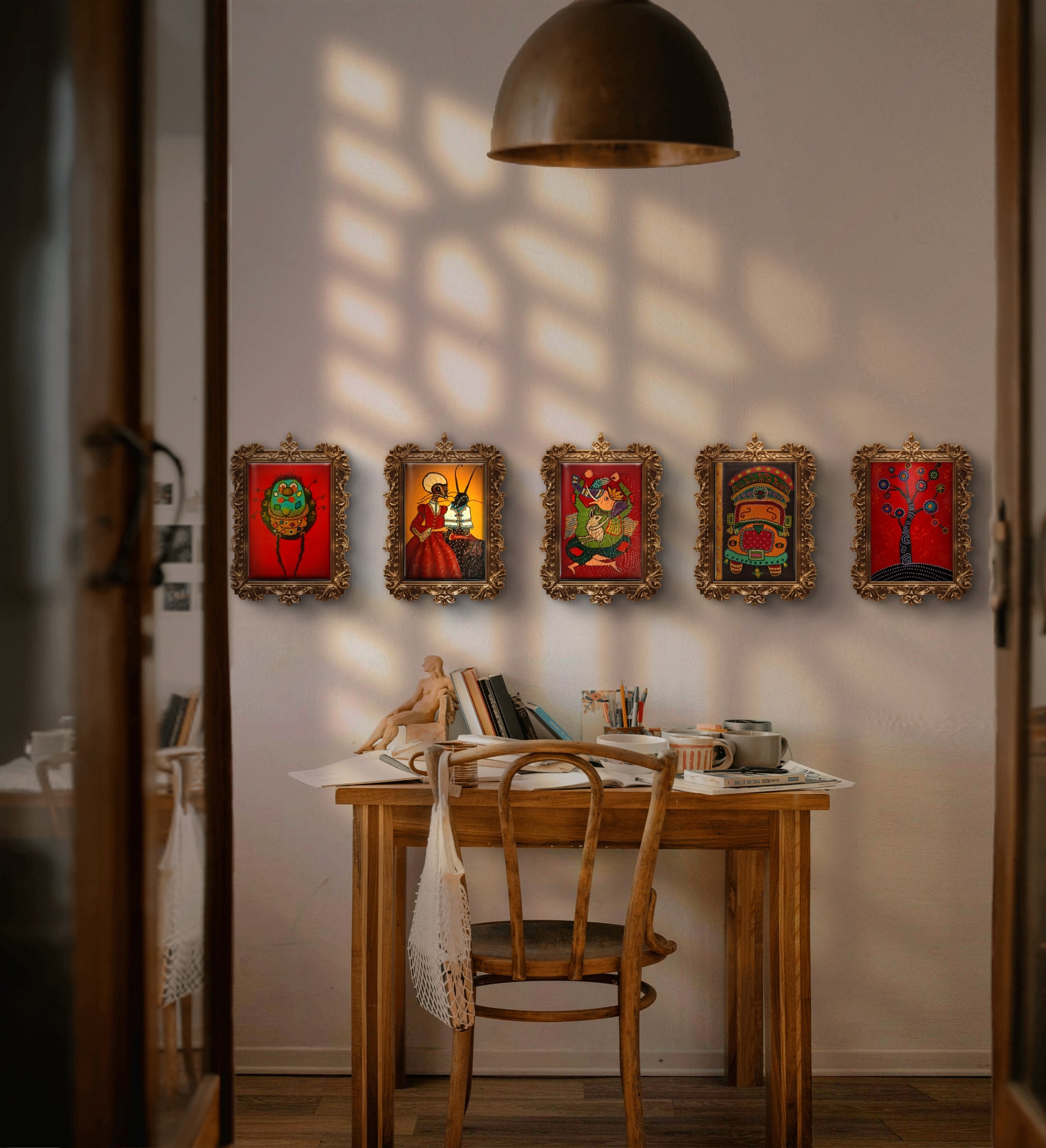 Bay Ve Bayan Böcek Tablo El Yapımı Ahşap Üzerine Akrilik Duvar Dekoru