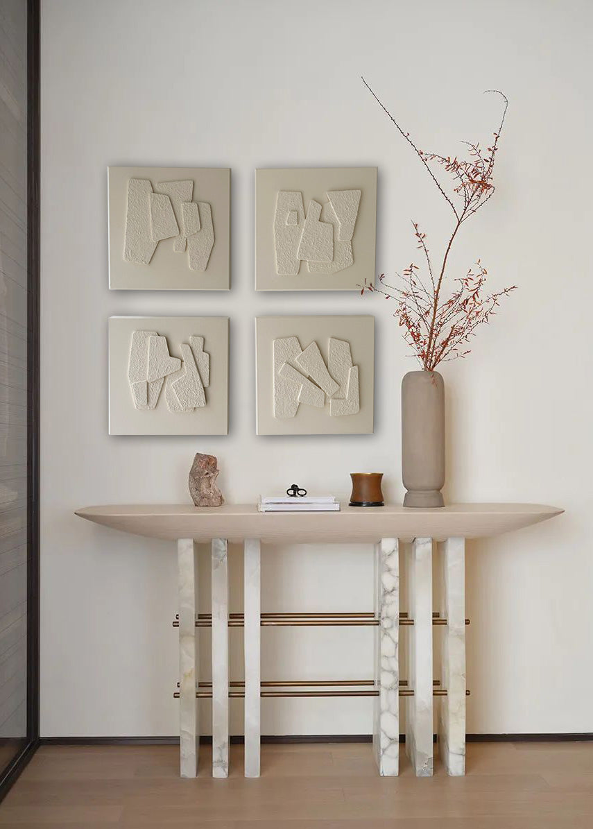 Beige Akrilik El Yapımı 4'lü Tablo 40x40 Cm