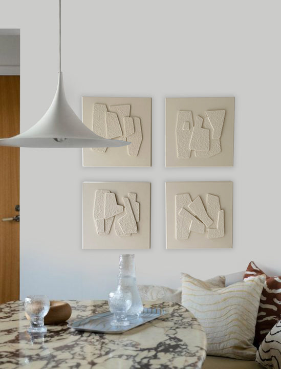 Beige Akrilik El Yapımı 4'lü Tablo 40x40 Cm