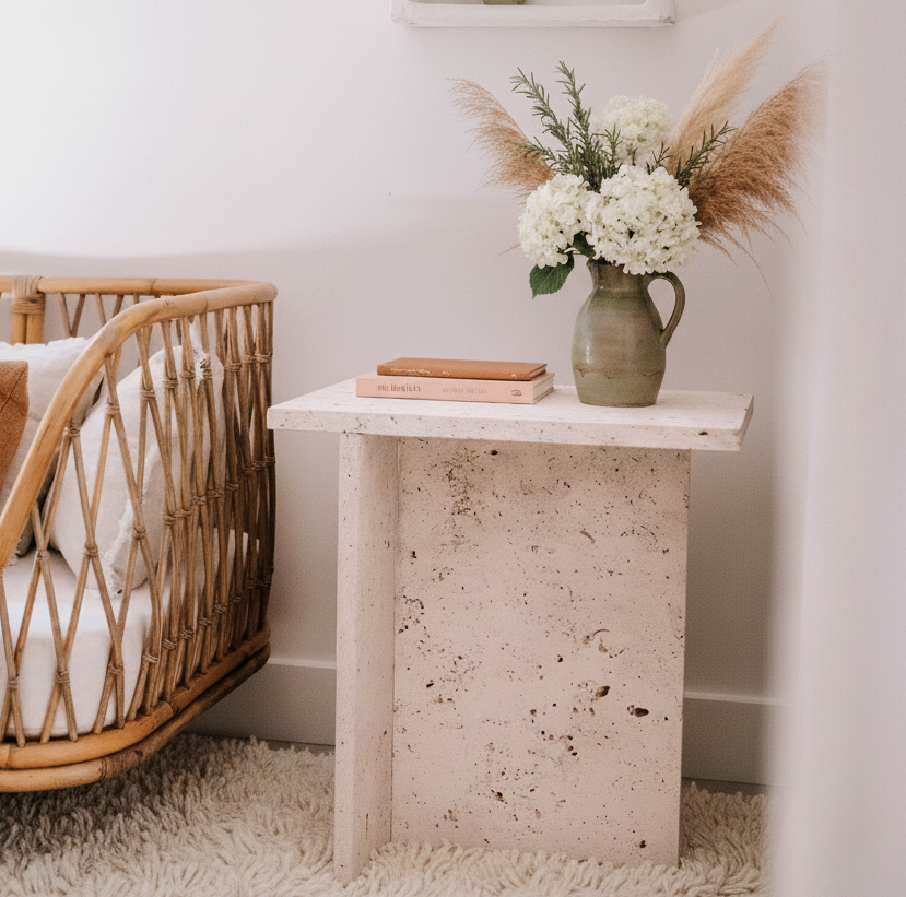 Bej Traverten Yan Sehpa-Yan Sehpa-Bej Marble & Design-NowShopFun