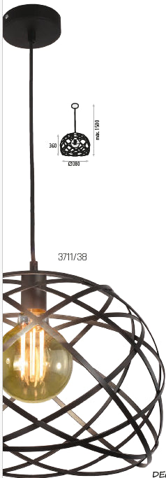 Bellona Sarkit 1l Black Ø38x150 Cm E27 1x20w