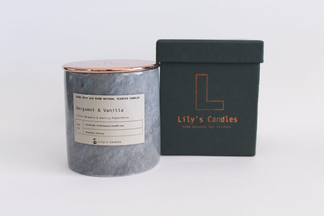 Bergamut & Vanilya Mermer Serisi %100 Doğal Mum-Lily's Candles-nowshopfun