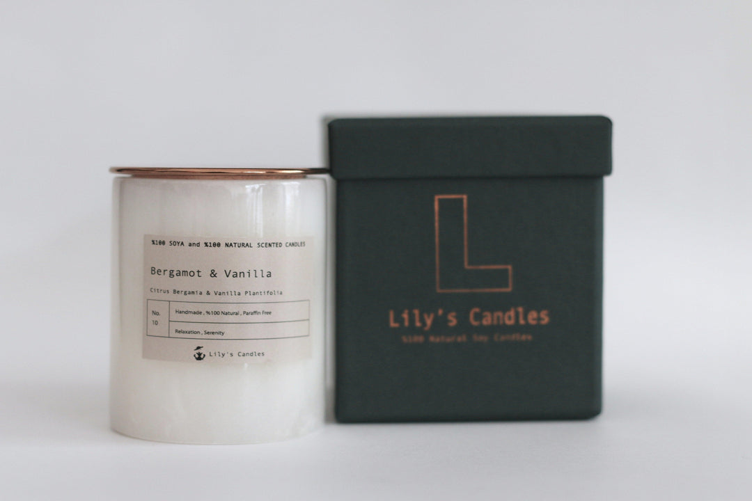 Bergamut & Vanilya Mermer Serisi %100 Doğal Mum-Lily's Candles-nowshopfun