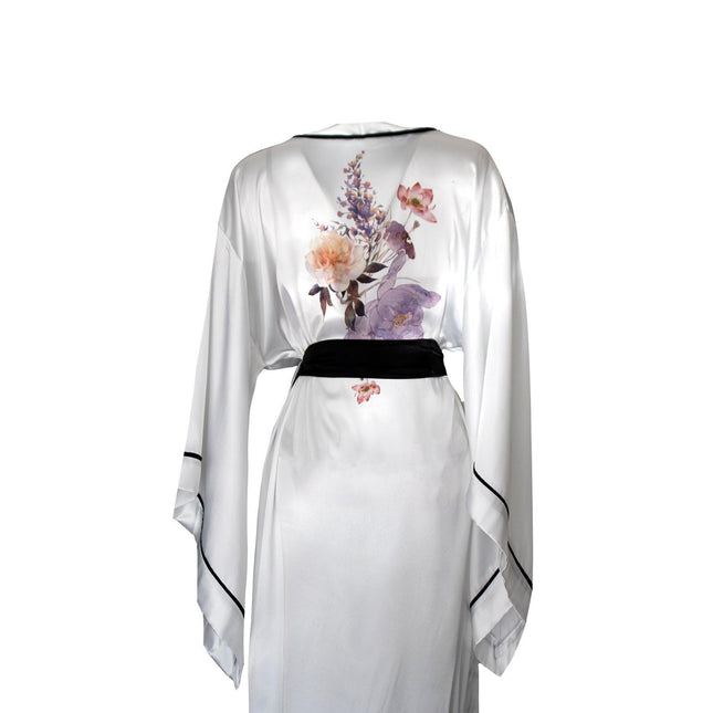 Beyaz Siyah Biyeli Yarasa Kol Kimono Sabahlık-Mita Concept-nowshopfun