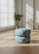 Blue Blossom Aqua Mavi Keten Çift Katlı Puf- Yan Sehpa-Puf-Go&Co Concept-NowShopFun