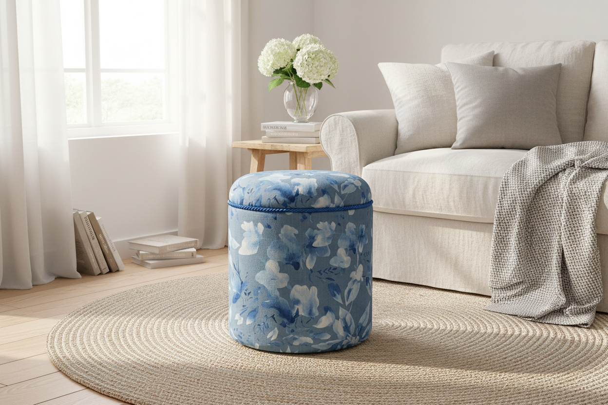 Blue Blossom, Doğal Dokulu Puf/ Yan Sehpa