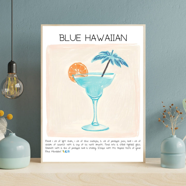 Blue Hawaiian Cocktail Art Print Tasarım Poster-Tablo-Muff Atelier-No:1-21x30cm-NowShopFun