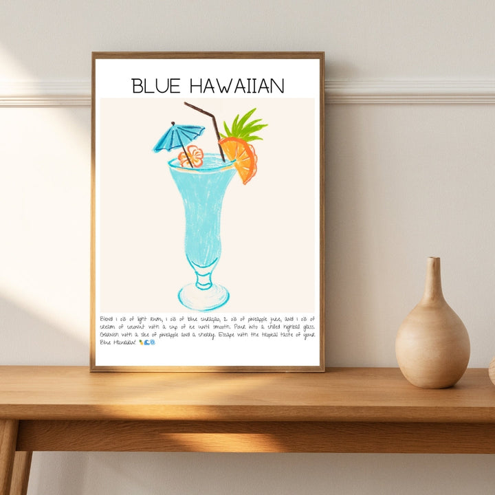 Blue Hawaiian Cocktail Art Print Tasarım Poster-Tablo-Muff Atelier-No:1-21x30cm-NowShopFun