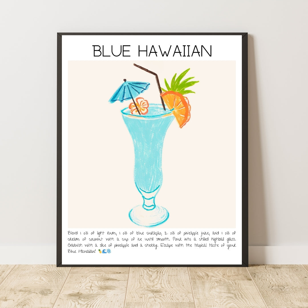 Blue Hawaiian Cocktail Art Print Tasarım Poster-Tablo-Muff Atelier-No:1-30x42cm-NowShopFun