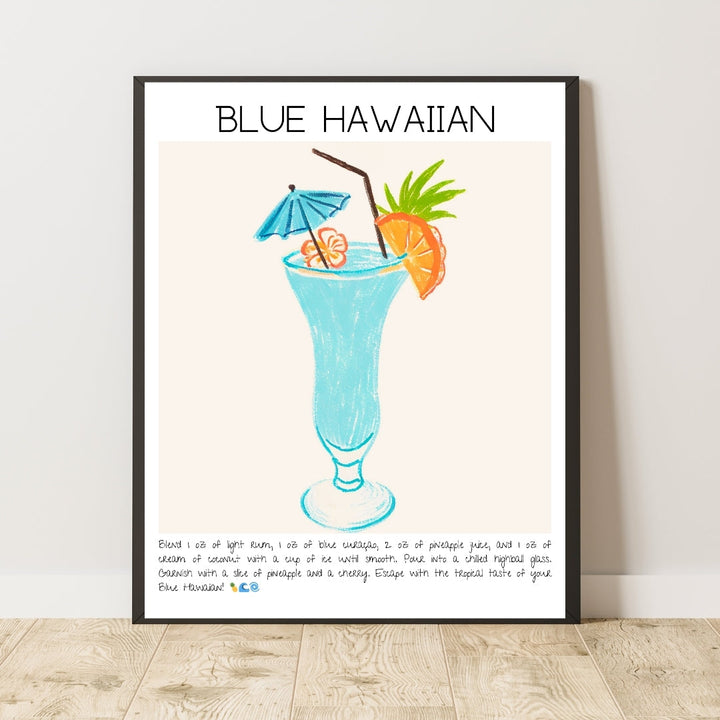 Blue Hawaiian Cocktail Art Print Tasarım Poster-Tablo-Muff Atelier-No:1-30x42cm-NowShopFun