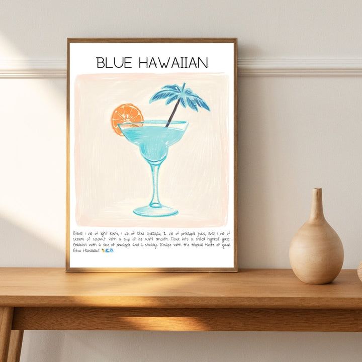 Blue Hawaiian Cocktail Art Print Tasarım Poster-Tablo-Muff Atelier-No:2-21x30cm-NowShopFun