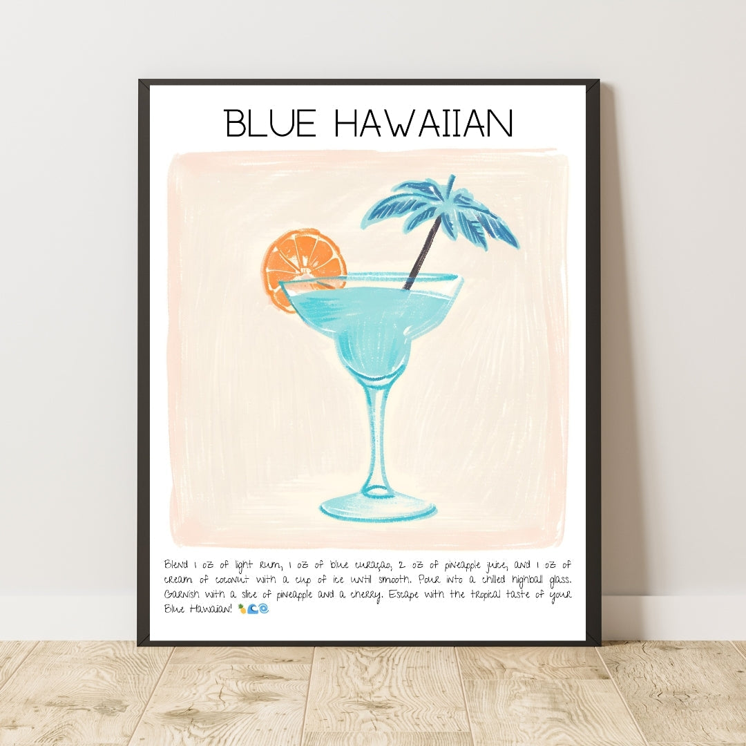 Blue Hawaiian Cocktail Art Print Tasarım Poster-Tablo-Muff Atelier-No:2-30x42cm-NowShopFun