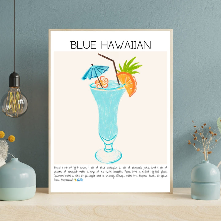 Blue Hawaiian Cocktail Art Print Tasarım Poster-Tablo-Muff Atelier-No:1-21x30cm-NowShopFun