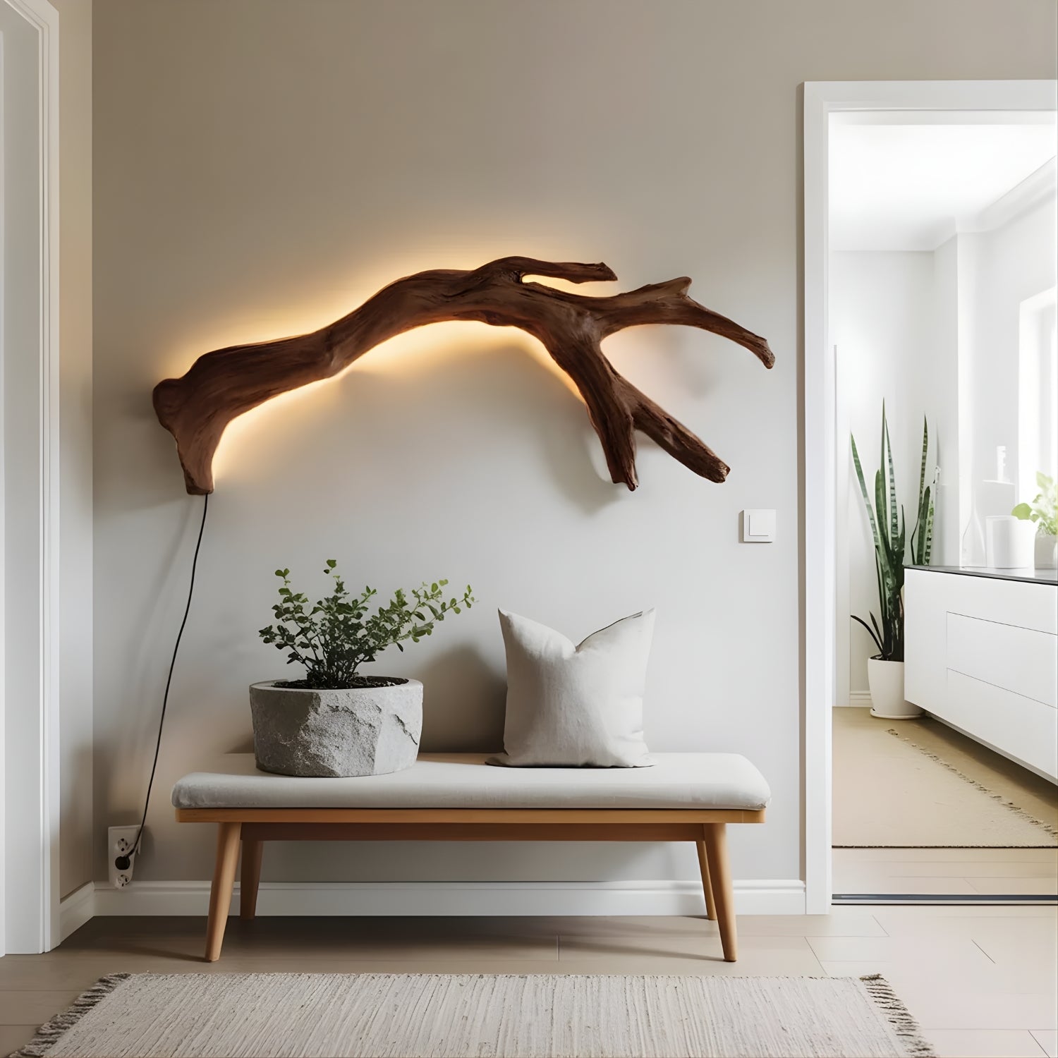 Bois d'Art Özel Üretim Gerçek Ağaç Ledli Duvar Lambası / Ahşap Aplik