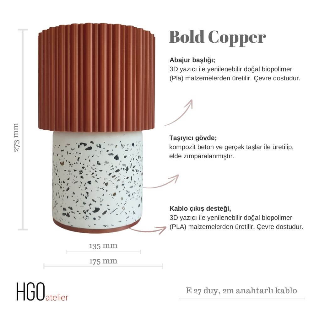 Bold Bakır & Terrazzo Abajur-Abajur-HGO ATELIER-NowShopFun