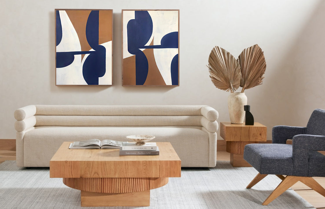 Bold Navy Kanvas Üzeri Akrilik El Yapımı 2'li Tablo