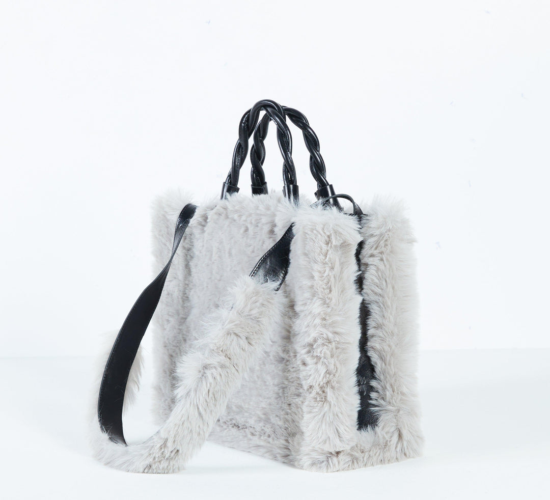 Boo Fur White Grey Tote Çanta-BooBag-nowshopfun