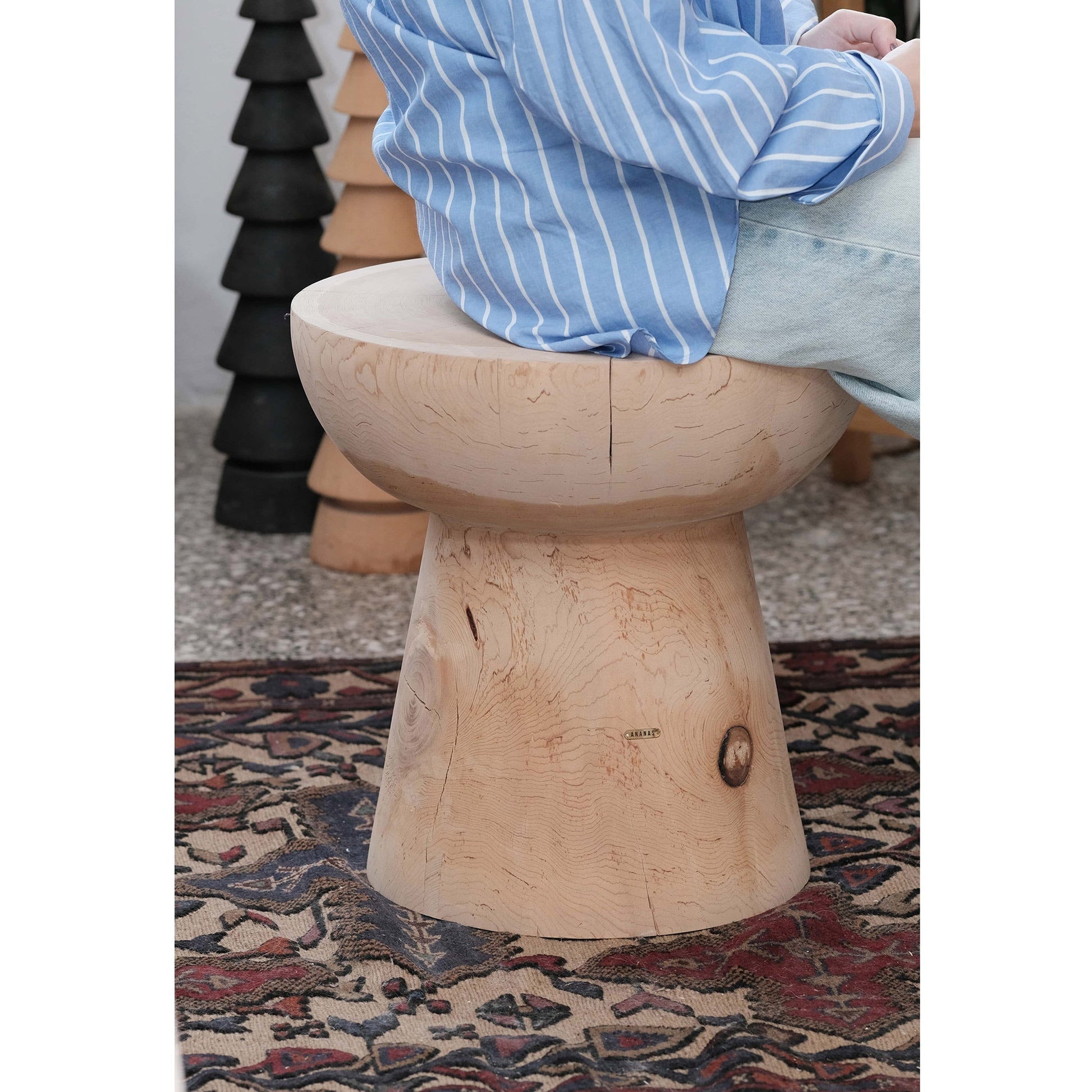 Buka Sehpa / Tabure Masif Sedir Blok Ağaç