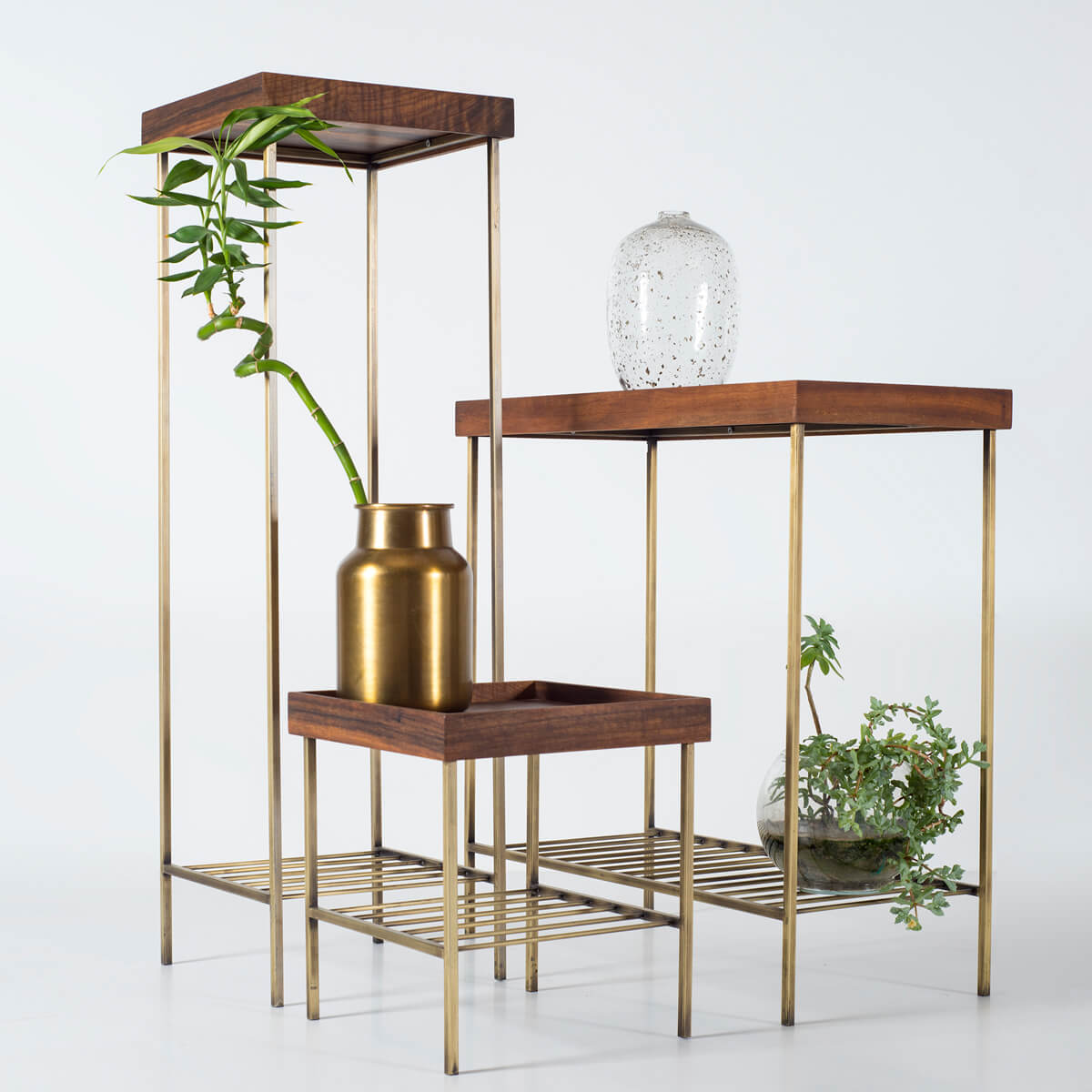 Masif Ceviz Uzun Yan Sehpa - Gold Eskitme Ayaklı