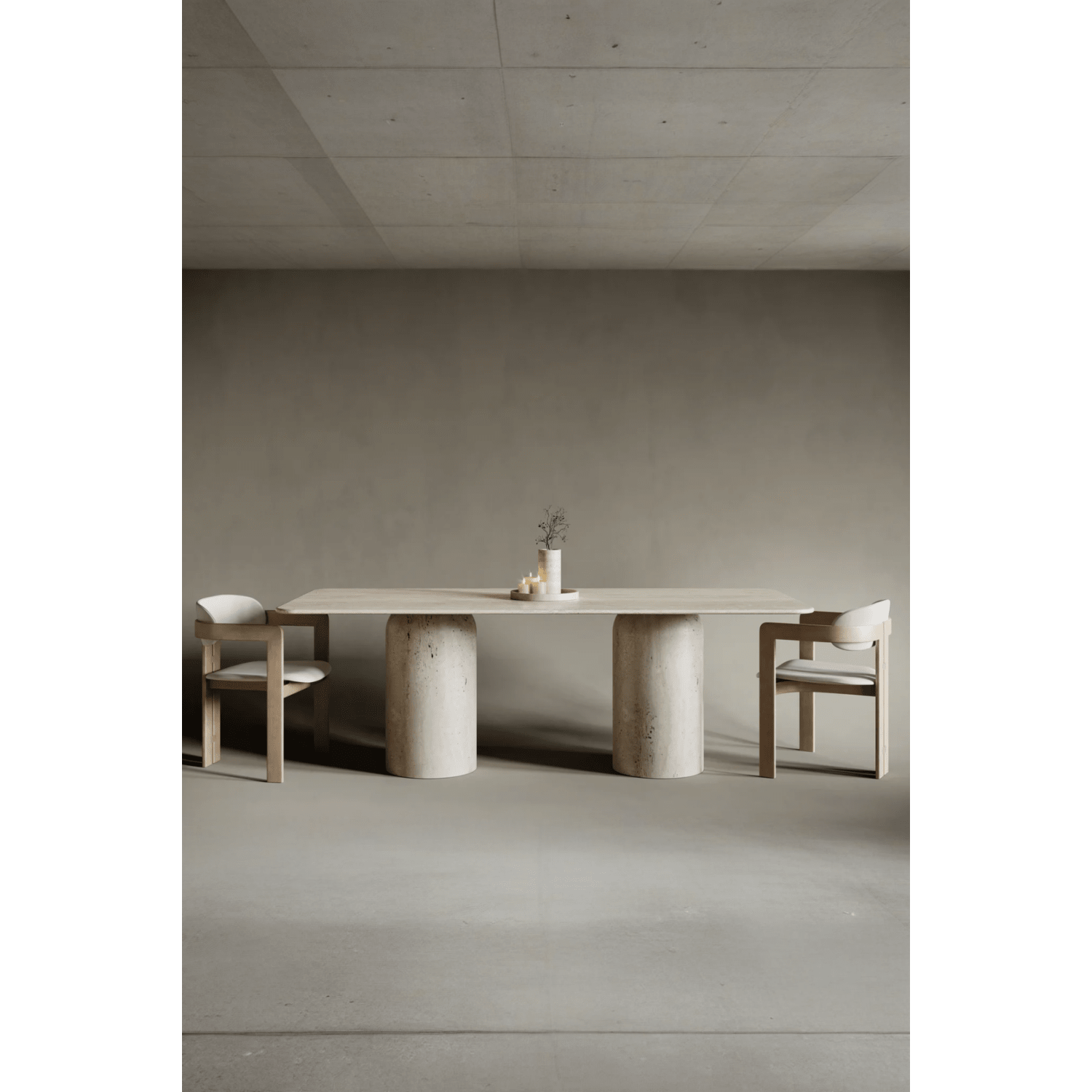 Calandha -Traverten 2 Mermi Ayaklı Yemek Masası