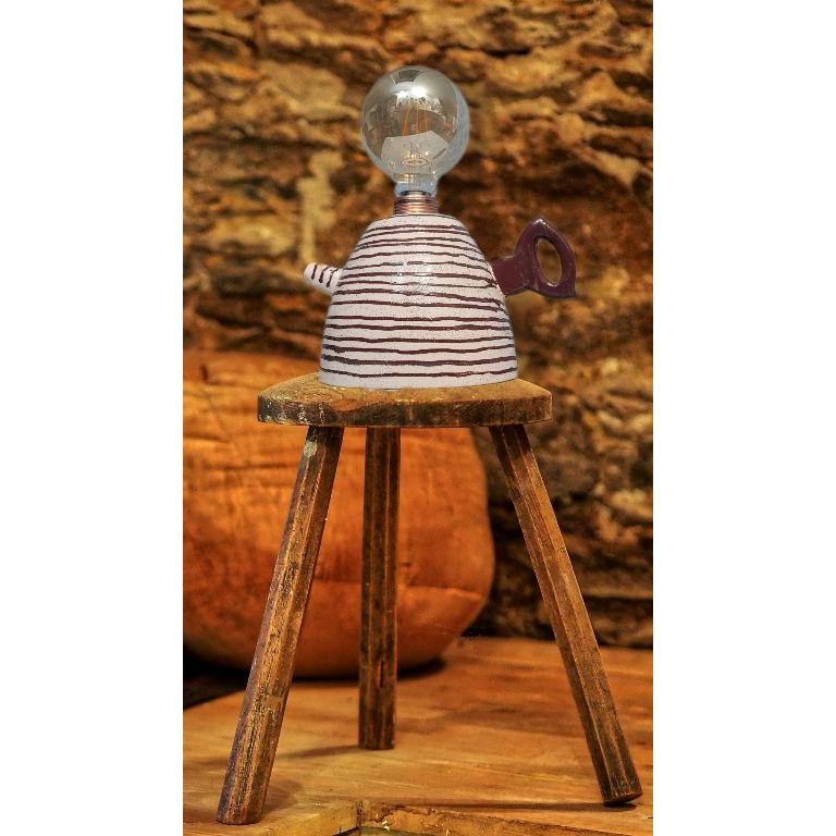 Çaydanlık Formlu Kahverengi Çizgili Abajur-Dekoratif Aydınlatma-Sesiber-NowShopFun