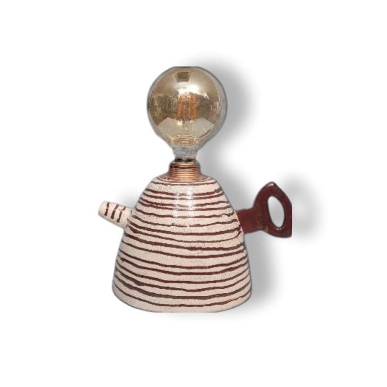 Çaydanlık Formlu Kahverengi Çizgili Abajur-Dekoratif Aydınlatma-Sesiber-NowShopFun