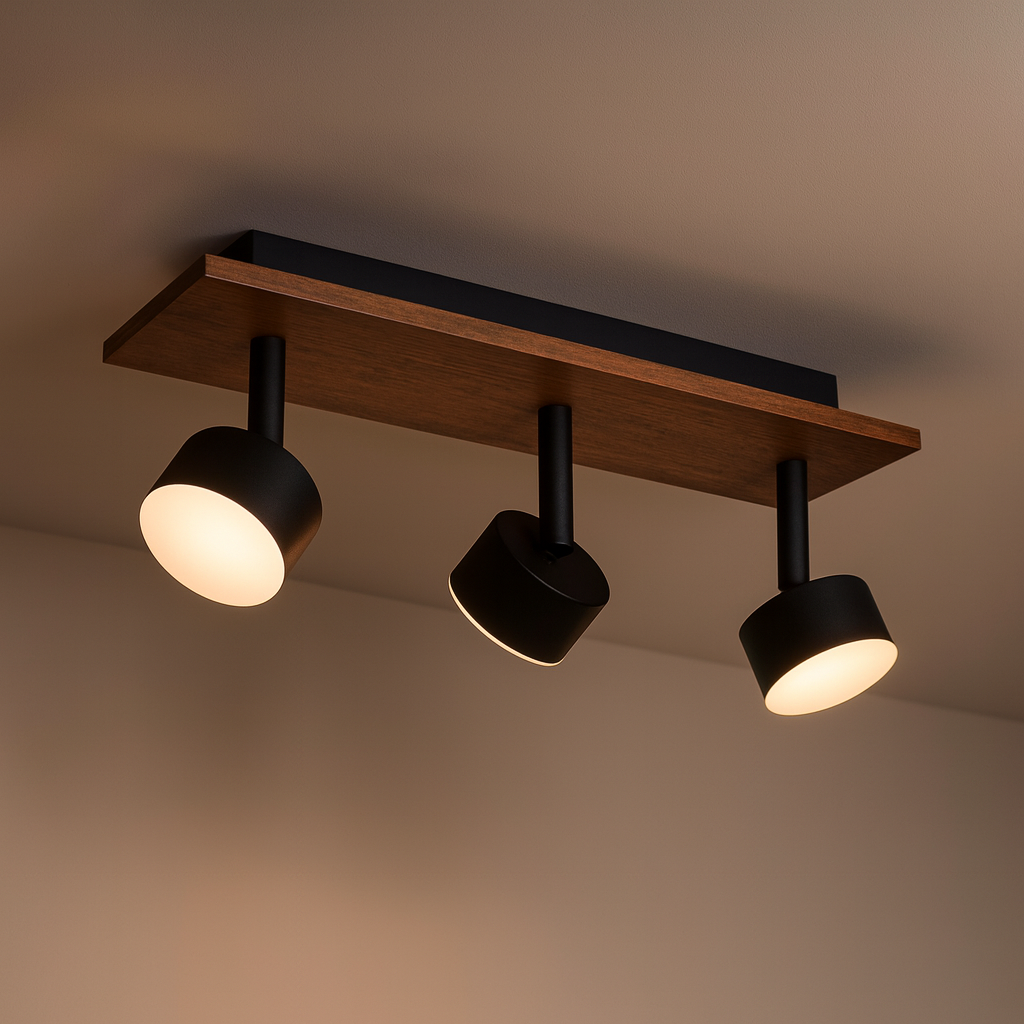 Plafonyer Spotlu Ahşap Led Avize 30x10 Cm