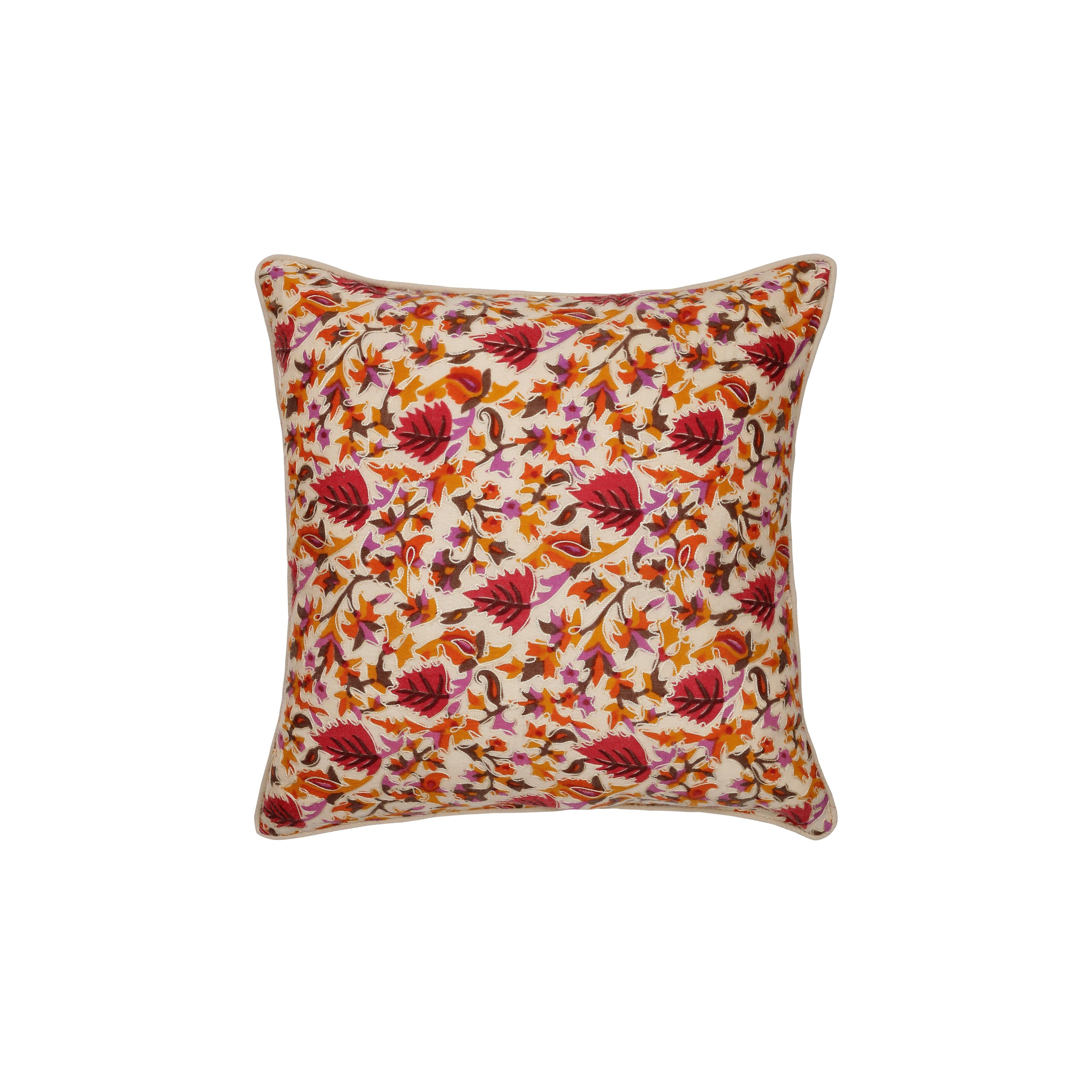 Chloris Kare Yastık Bordo Turuncu Çiçekli