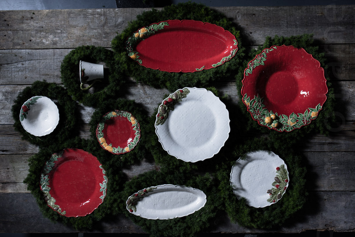 Christmas Garland Oval Seramik Servis Tabağı