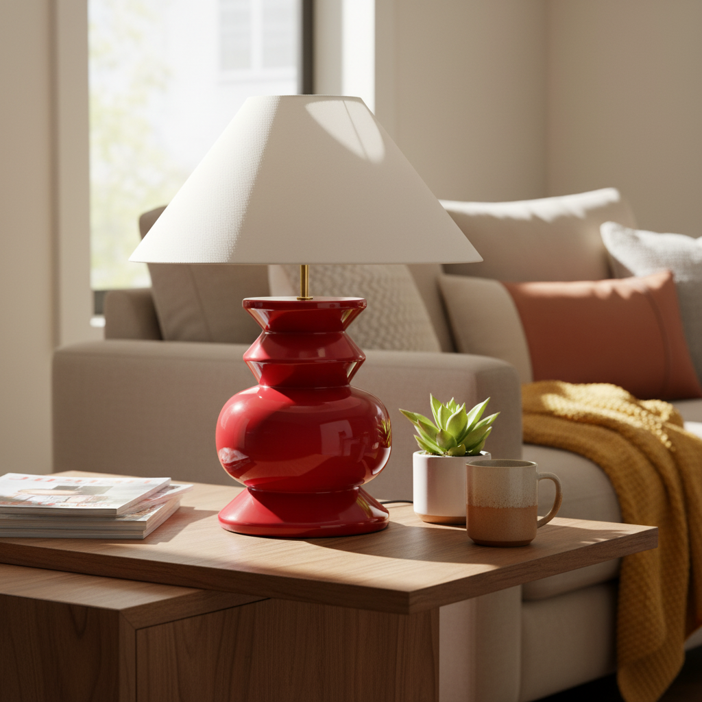 Chunky Ahşap Abajur Kırmızı-Abajur-Pinot Interior-NowShopFun