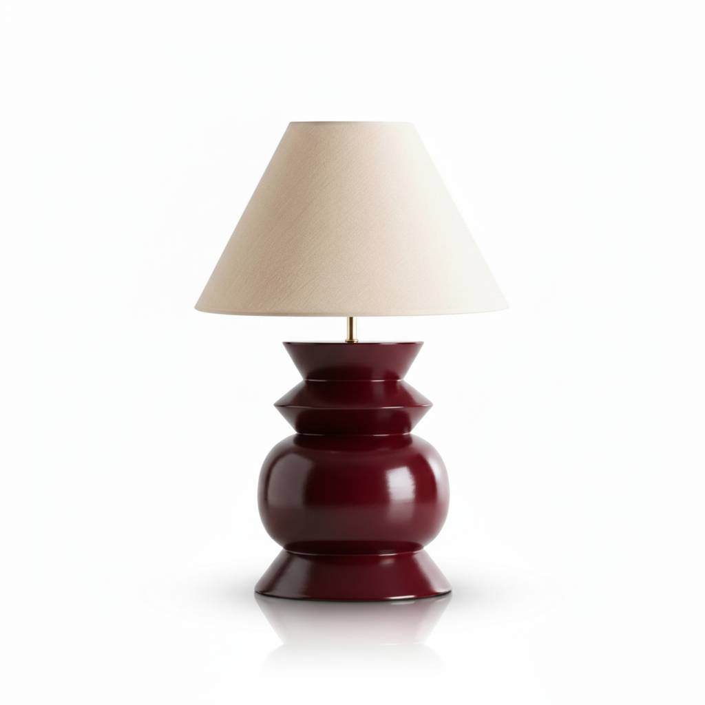 Chunky Ahşap Bordo Abajur
