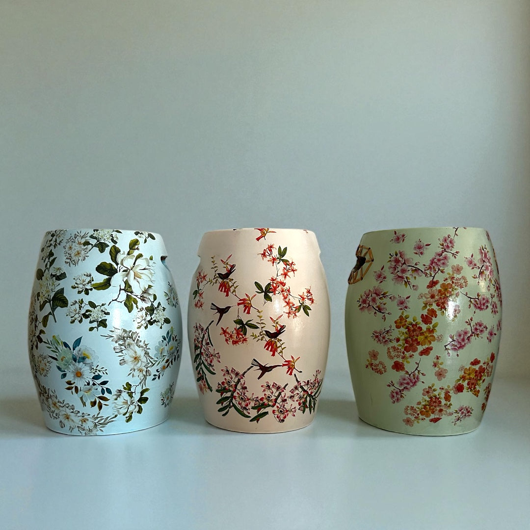 Çiçek Desen Krem Seramik Sehpa