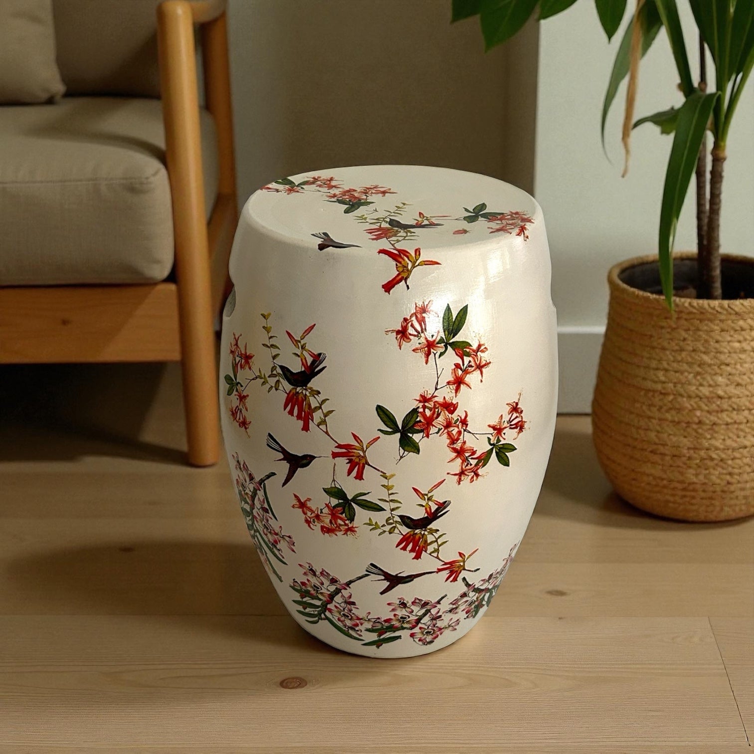 Çiçek Desen Krem Seramik Sehpa