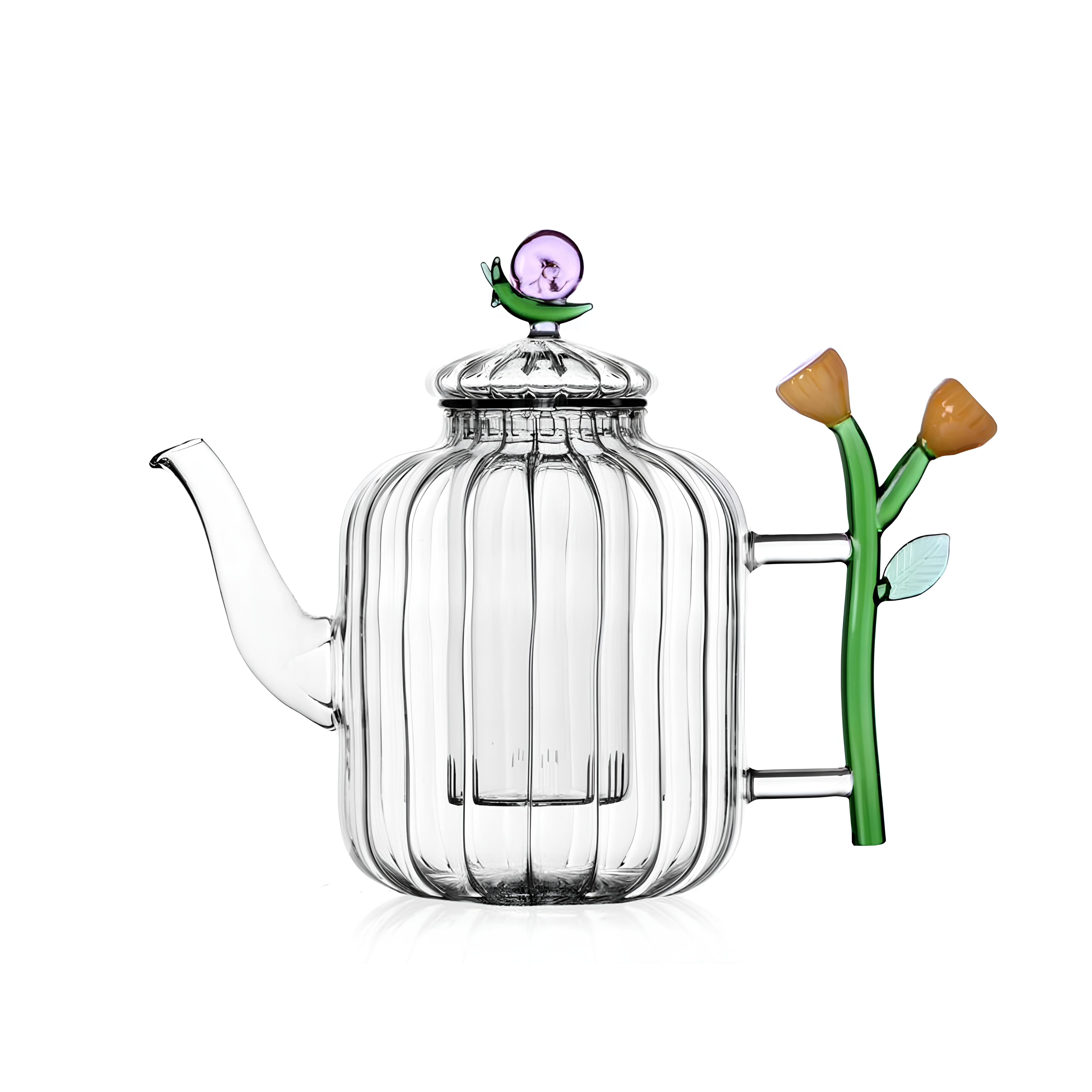 Çiçek Ve Salyangoz Figürlü Cam Teapot