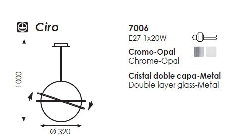 Ciro Sarkit 1l Opal-Chrome Ø32x100 Cm 1x60w