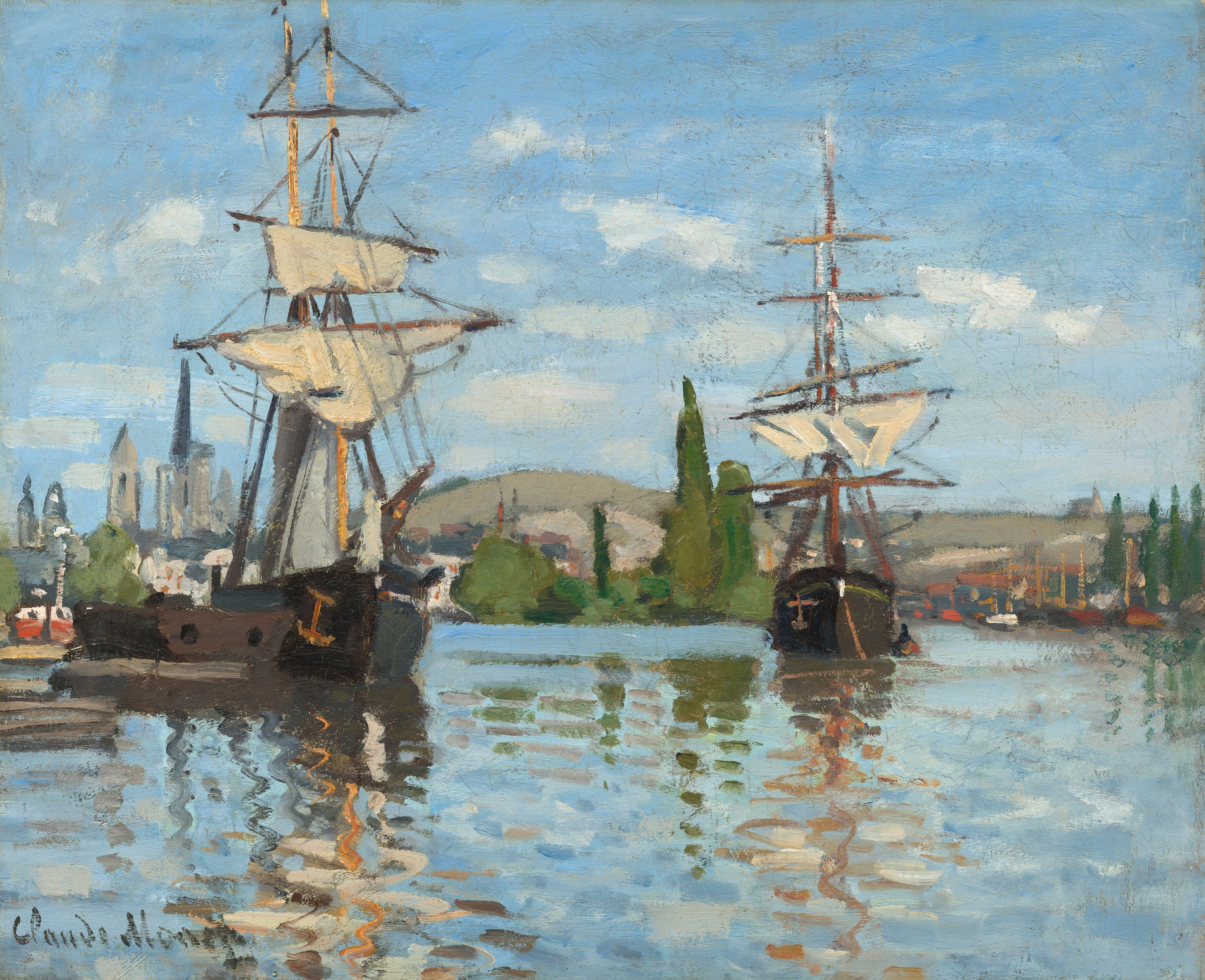 Claude Monet - Rouen’de Seine Üzerinde Demirli Gemiler Fine Art Baskı