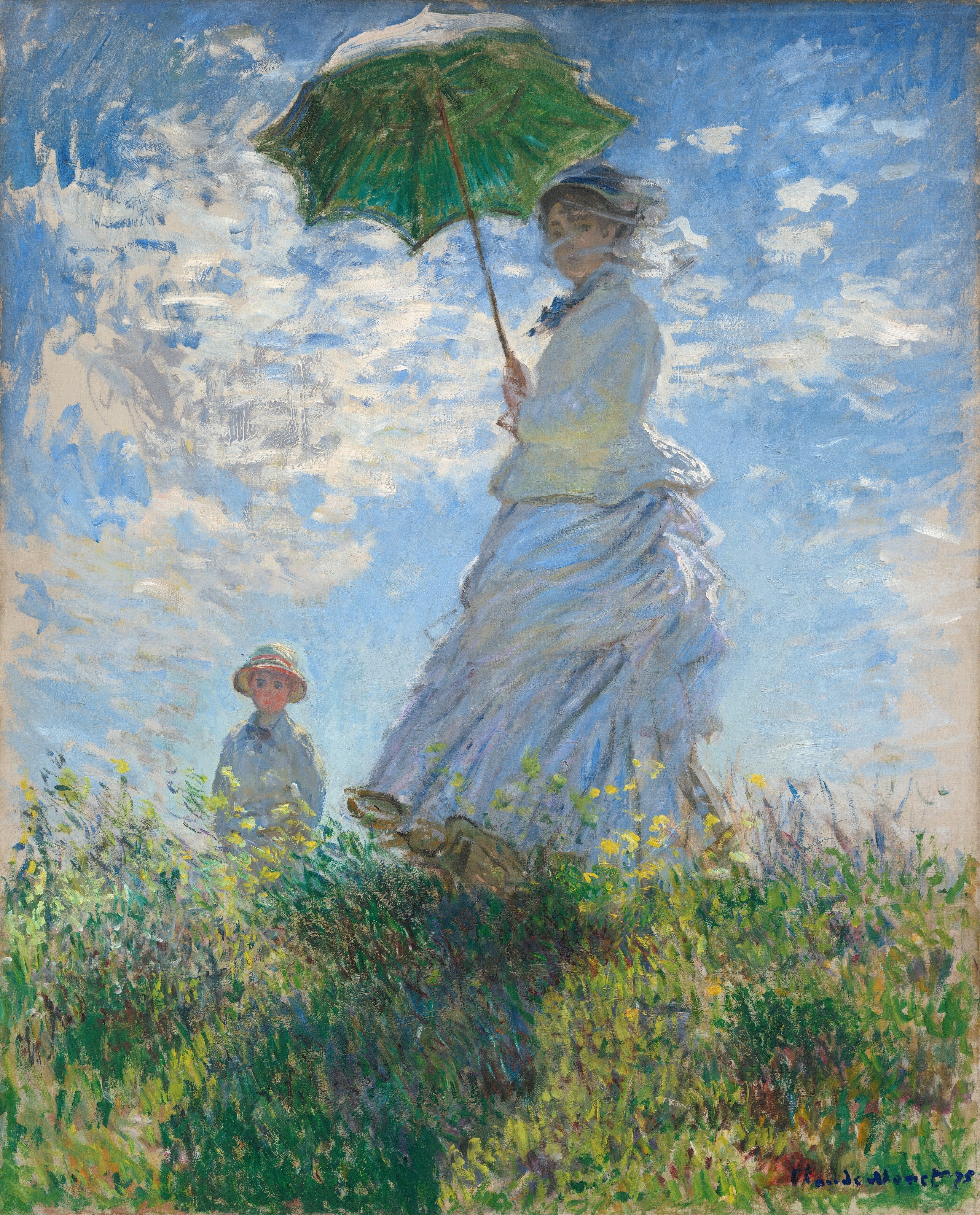 Claude Monet - Şemsiyeli Kadın Madame Monet ve Oğlu Fine Art Baskı
