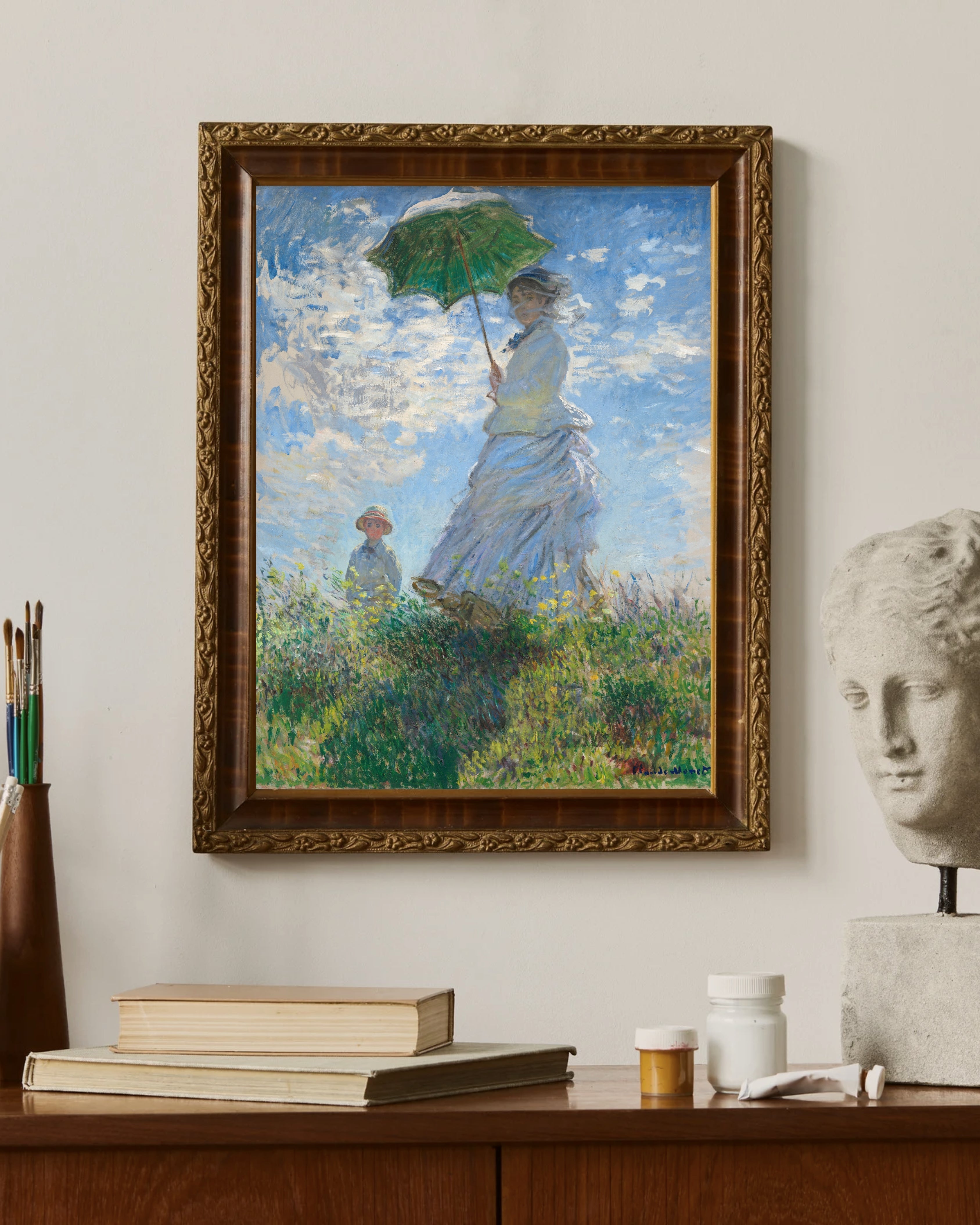 Claude Monet - Şemsiyeli Kadın Madame Monet ve Oğlu Fine Art Baskı