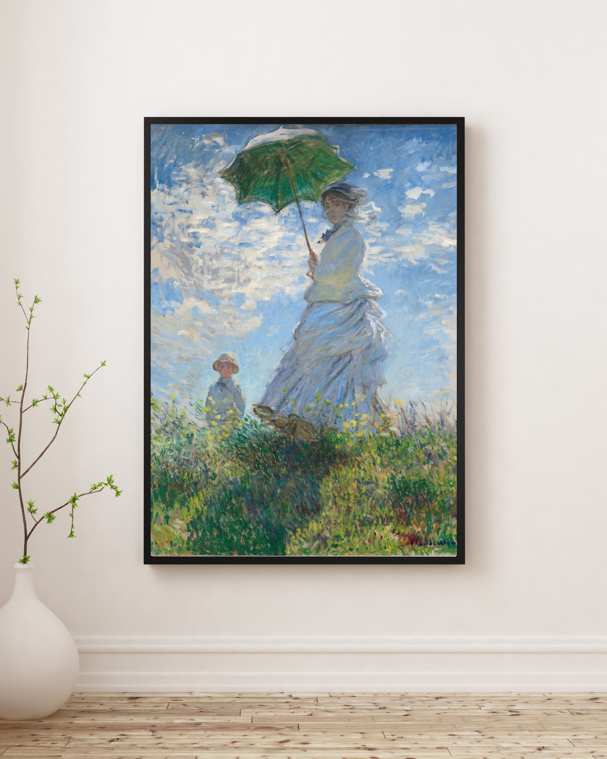 Claude Monet - Şemsiyeli Kadın Madame Monet ve Oğlu Fine Art Baskı