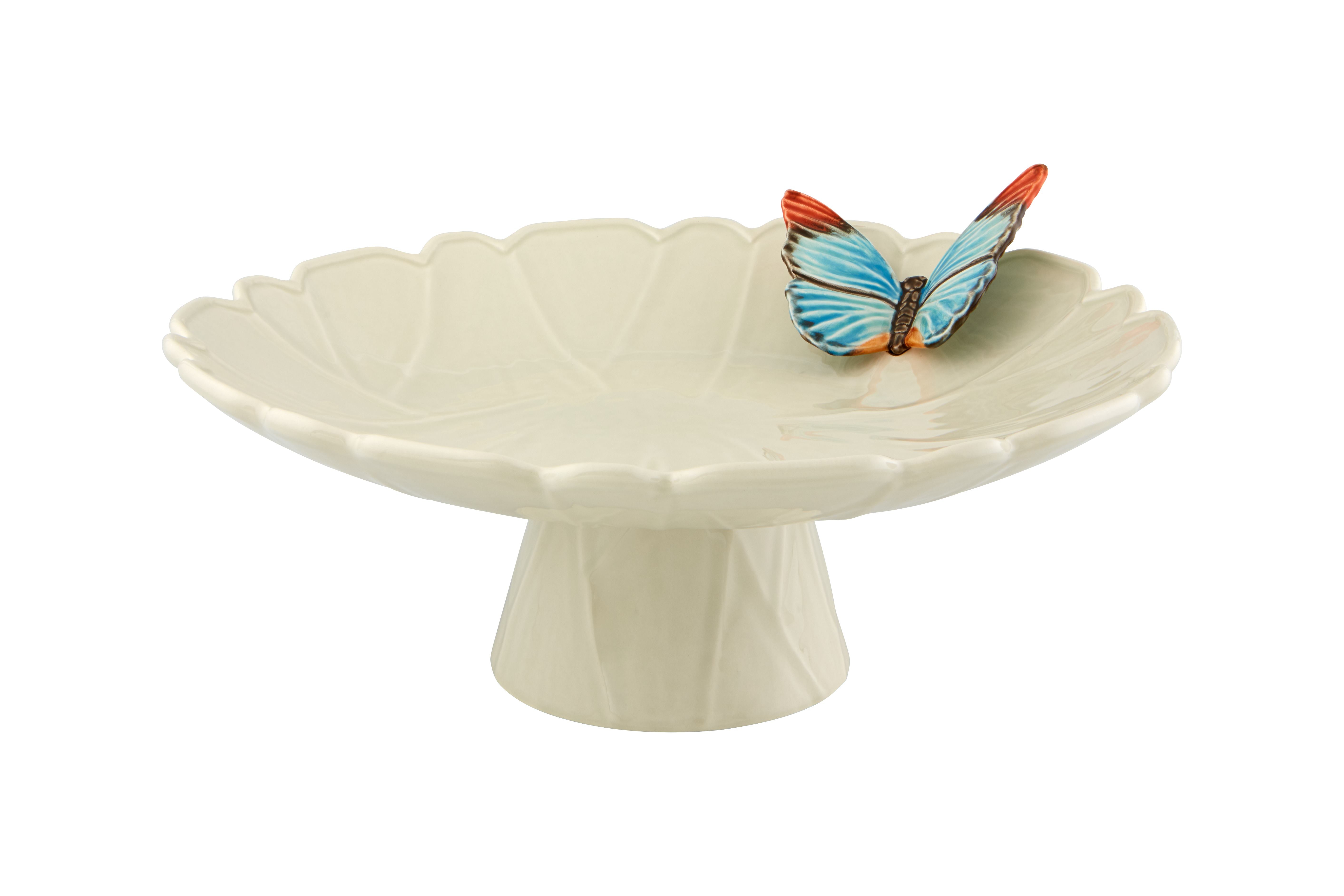 Cloudy Butterflies Beyaz Seramik Kek Standı