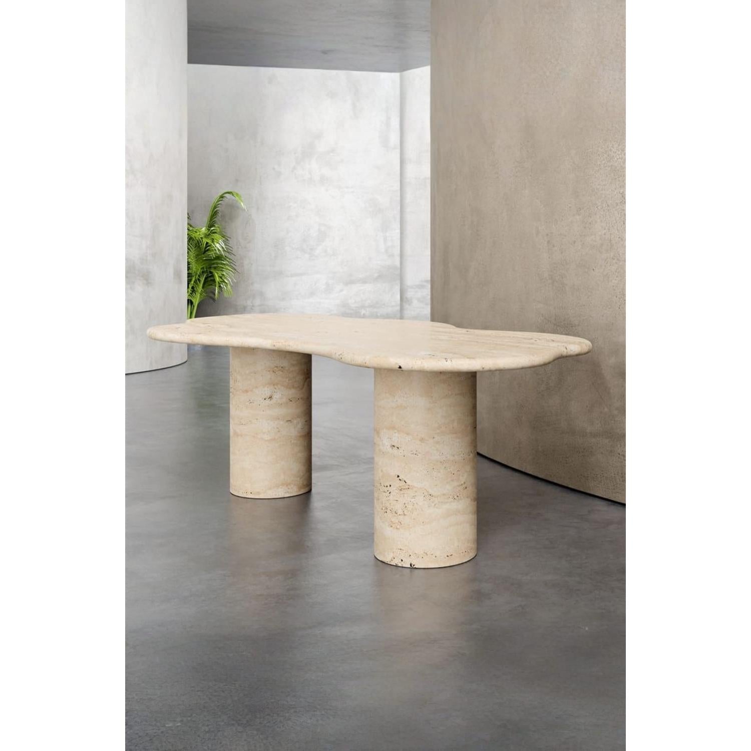 Daisy-Traverten Serbest Şekil Silindir Ayak Yemek Masas