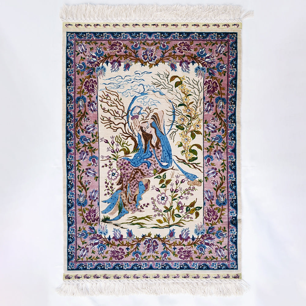 Dans Eden Kız Motifli Saf İpek El Dokuma Duvar Halısı