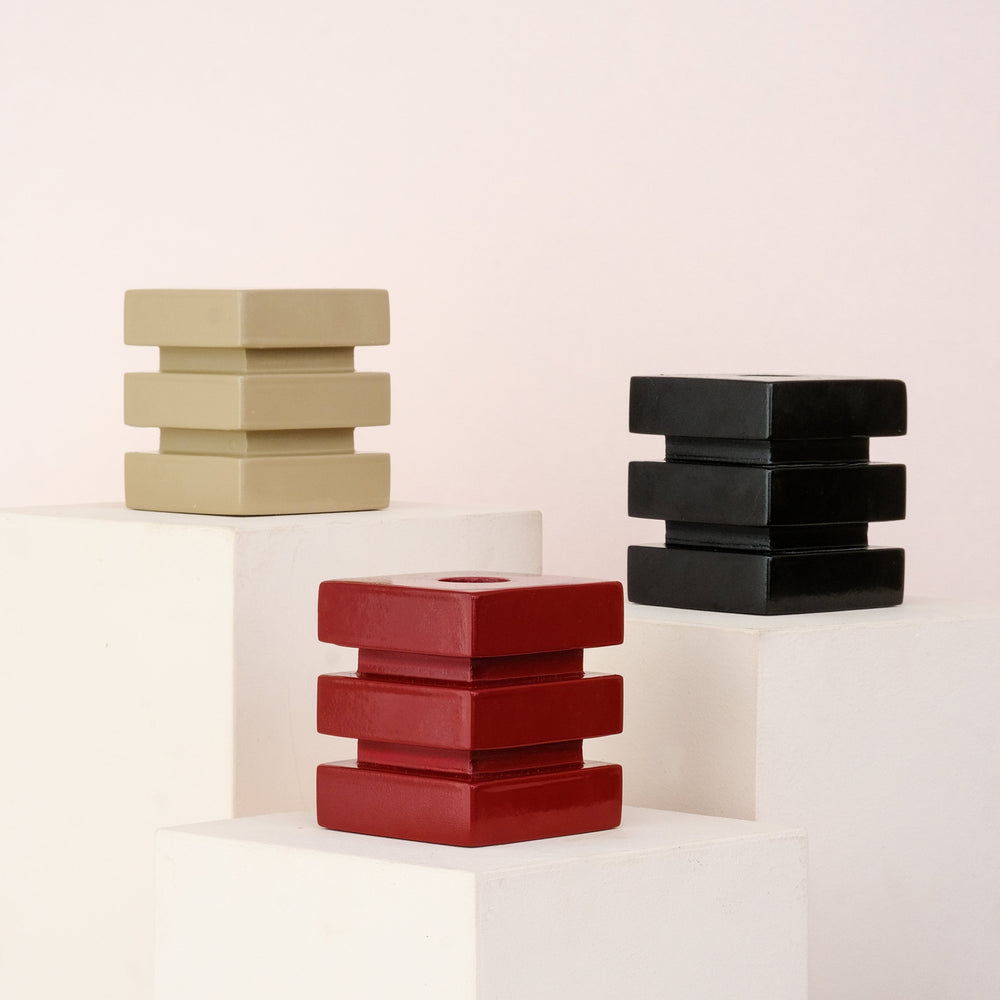 DE STIJL CUBIC CANDLE HOLDER - Beige
