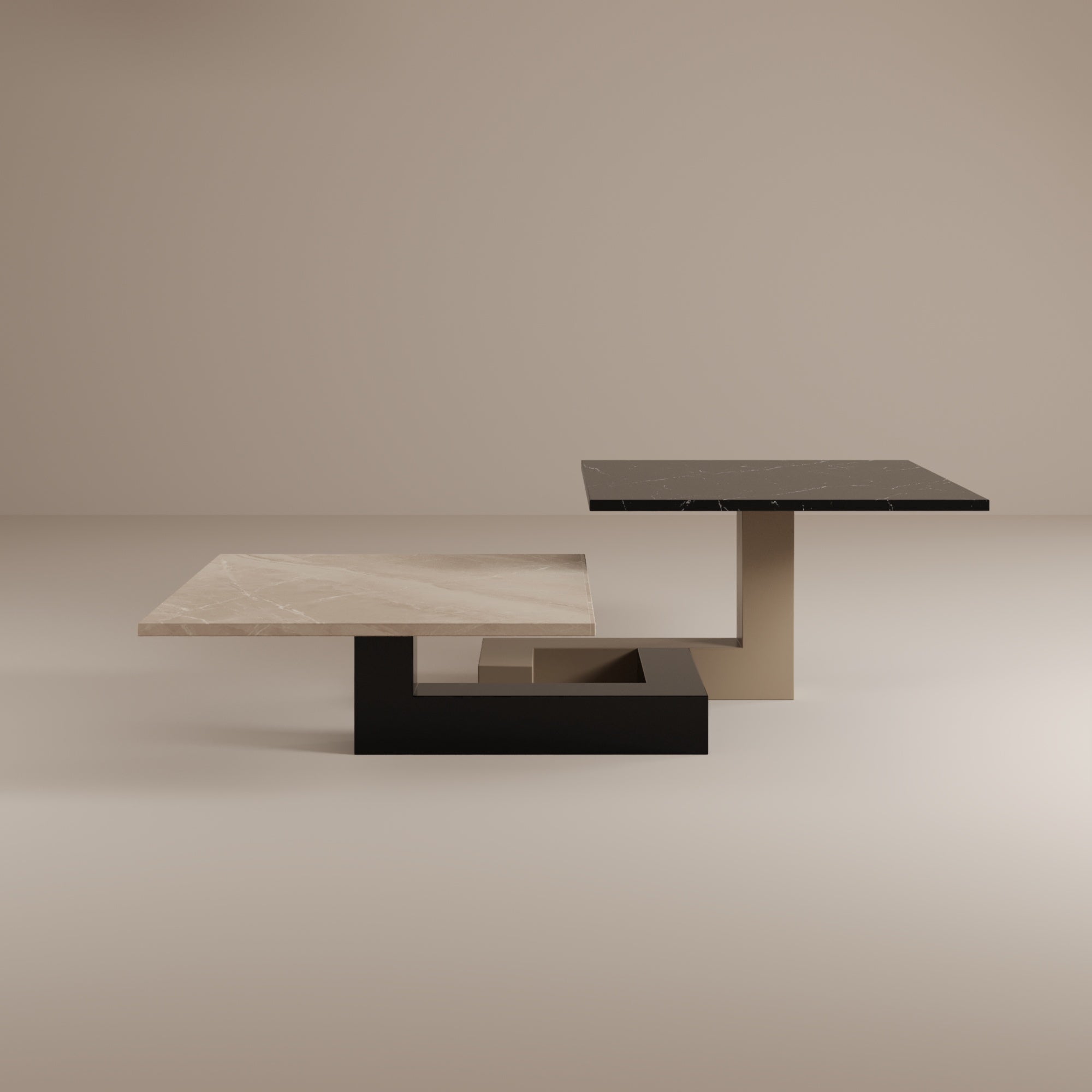 De Stijl L Marble Low Coffee Table - Black leg-Coffee Table-Creande-NowShopFun